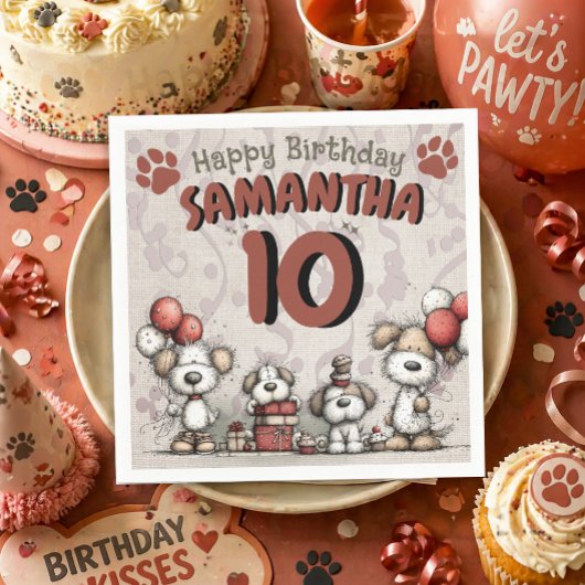 Welpen rustikaler 10. Geburtstag eines kleinen Mäd Serviette