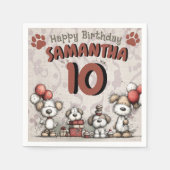 Welpen rustikaler 10. Geburtstag eines kleinen Mäd Serviette (Vorderseite)