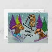 Welpen-Ski-Ferien frohe Feiertage Feiertagspostkarte (Vorne/Hinten)
