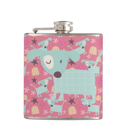 Welpen, Sterne und Blume Flachmann (Vorderseite)