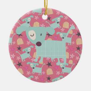 Welpen, Sterne und Blume Keramik Ornament