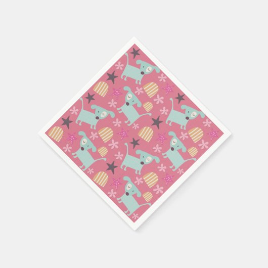 Welpen, Sterne und Blume Serviette (Ecke)
