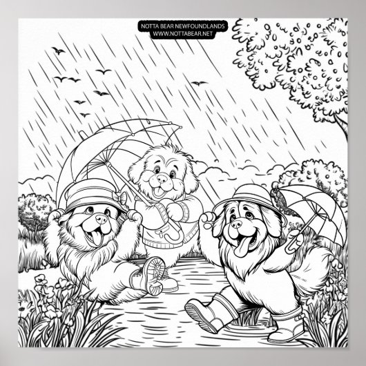 Welpen tanzen im Regen Poster (Vorne)