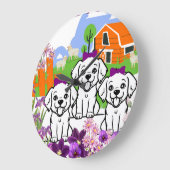 Welpen und Blume Große Wanduhr (Winkel)