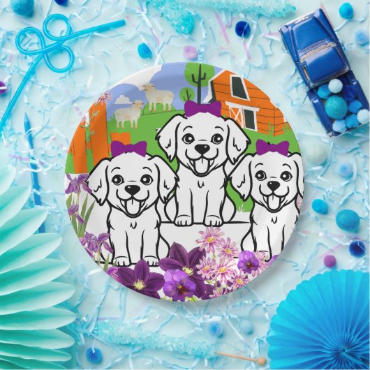 Welpen und Blume Pappteller (Party)