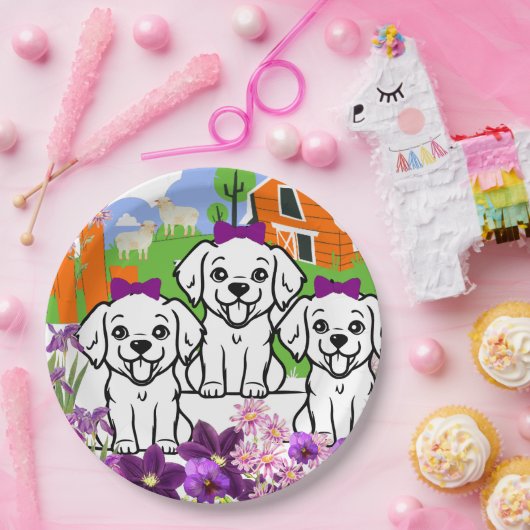 Welpen und Blume Pappteller (Party)