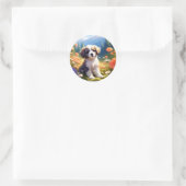 Welpen und Blume Runder Aufkleber (Tasche)