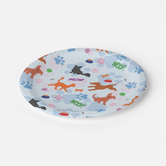 Welpen und Kätzchen Pappteller (Schrägansicht)