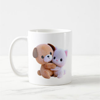 Welpen und Kätzchen zärtliche Umarmung Kaffeetasse