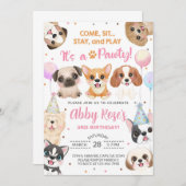 Welpen, Welpen, pawty girl - Einladung zum Geburts (Vorne/Hinten)
