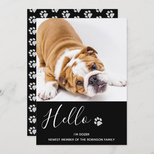 Welpenankündigung - Elegantes Schwarzes Modern Neu Einladung (Vorne/Hinten)