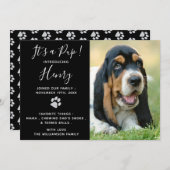 Welpenankündigung - Schwarz Elegant Modernes neues Einladung (Vorne/Hinten)