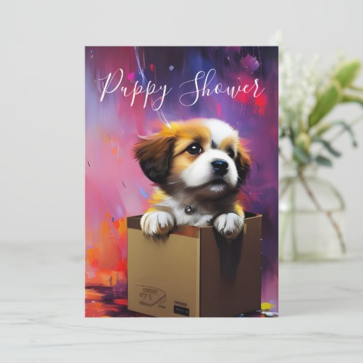 Welpendusche Niedliche Personalisierte Hunde Adopt Einladung (Stehend Vorderseite)