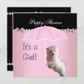 Welpendusche Niedlicher Hund rosa Einladung (Vorne/Hinten)