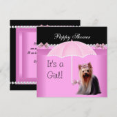 Welpendusche Niedlicher Hund Rosa Yorkie 2 Einladung (Vorne/Hinten)