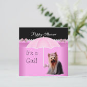 Welpendusche Niedlicher Hund Rosa Yorkie 2 Einladung (Stehend Vorderseite)