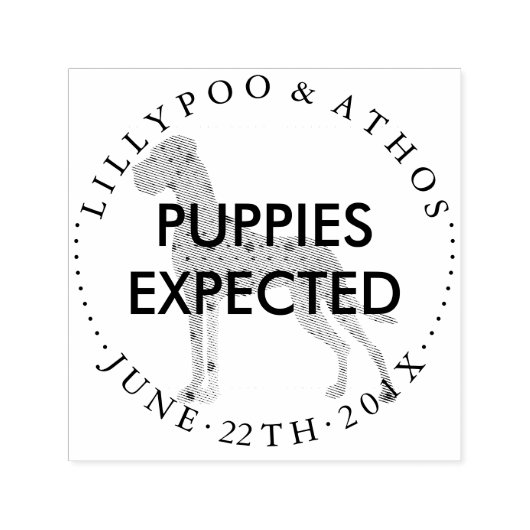 Welpenerwartung bei der Ankündigung von Briefmarke Permastempel (Design)