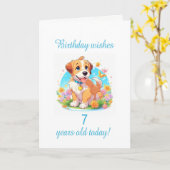 Welpenhund 7. Geburtstag Karte (Gelbe Blume)