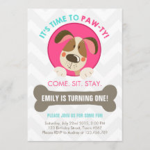 Welpenhund Einladung Rosa Türkis Zickzack