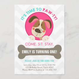 Welpenhund Einladung Rosa Türkis Zickzack