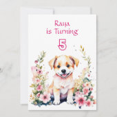 Welpenhund in Blume Girls Geburtstagsparty Einladung (Vorderseite)