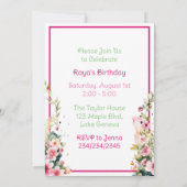 Welpenhund in Blume Girls Geburtstagsparty Einladung (Rückseite)