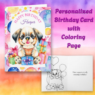 Welpenhund mit Cupcake Coloring Page Geburtstag Karte