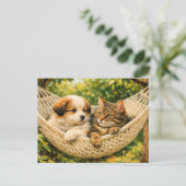 Welpenhund und Kätzchen, Postkarte (Stehend Vorderseite)