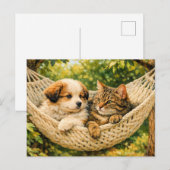 Welpenhund und Kätzchen, Postkarte (Vorne/Hinten)