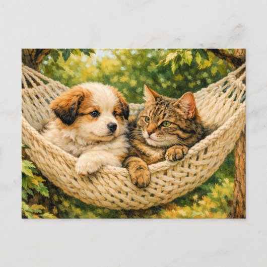 Welpenhund und Kätzchen, Postkarte (Vorderseite)
