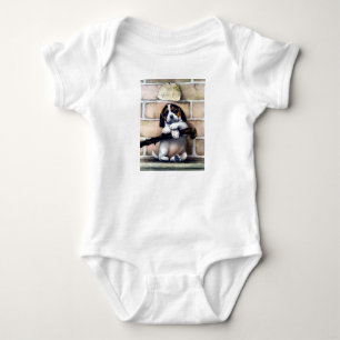 Welpenhund zum Verkauf niedliche Vintage Illustrat Baby Strampler