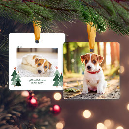 Welpenhund's erstes Weihnachts Rustikales Foto Bäu Keramikornament