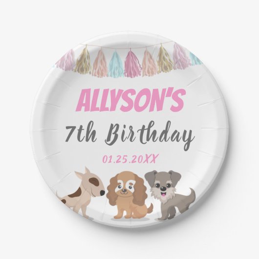 Welpenkartoon zum Thema Kind Geburtstagsparty Pappteller (Vorderseite)