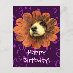 Welpenliebe schaut aus einer Blume heraus Postkarte