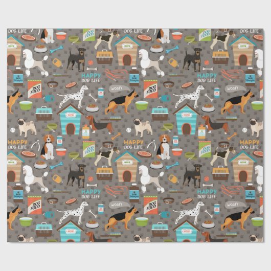 Welpenmuster Geschenkpapier (Flach)