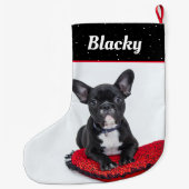 Welpenname und Foto von Schwarz und Weiß Großer Weihnachtsstrumpf (Rückseite)
