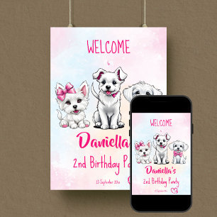 Welpenpawty niedliche Pink Welpen Begrüßungszeiche Poster