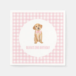 Welpenpink karierter Geburtstag Serviette