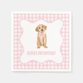 Welpenpink karierter Geburtstag Serviette