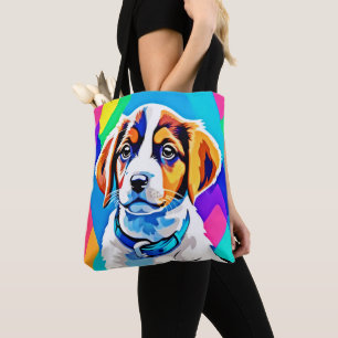 Welpenportrait: farbenfrohe Junge Tasche