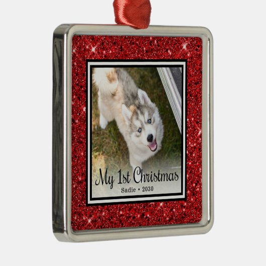 Welpen's 1. Weihnachtsfest Foto Ornament Aus Metall (Rechts)