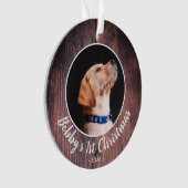 Welpen's 1. Weihnachtshund Foto Pink Wood Ornament (Vorderseite)
