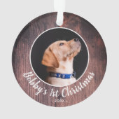 Welpen's 1. Weihnachtshund Foto Pink Wood Ornament (Rückseite)