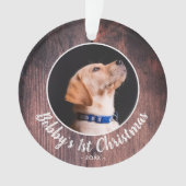 Welpen's 1. Weihnachtshund Foto Pink Wood Ornament (Vorderseite)