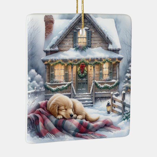 Welpenschlafen auf festlicher Front Porsche Weihna Keramikornament (Rechts)