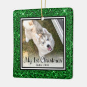 Welpe's 1. Weihnachten 2 Foto Keramikornament (Links)