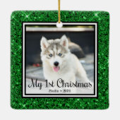 Welpe's 1. Weihnachten 2 Foto Keramikornament (Rückseite)