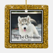 Welpe's 1. Weihnachten 2 Foto Keramikornament (Rückseite)