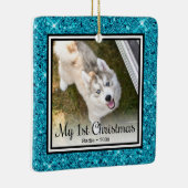 Welpe's 1. Weihnachten 2 Foto Keramikornament (Rechts)