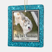 Welpe's 1. Weihnachten 2 Foto Keramikornament (Links)